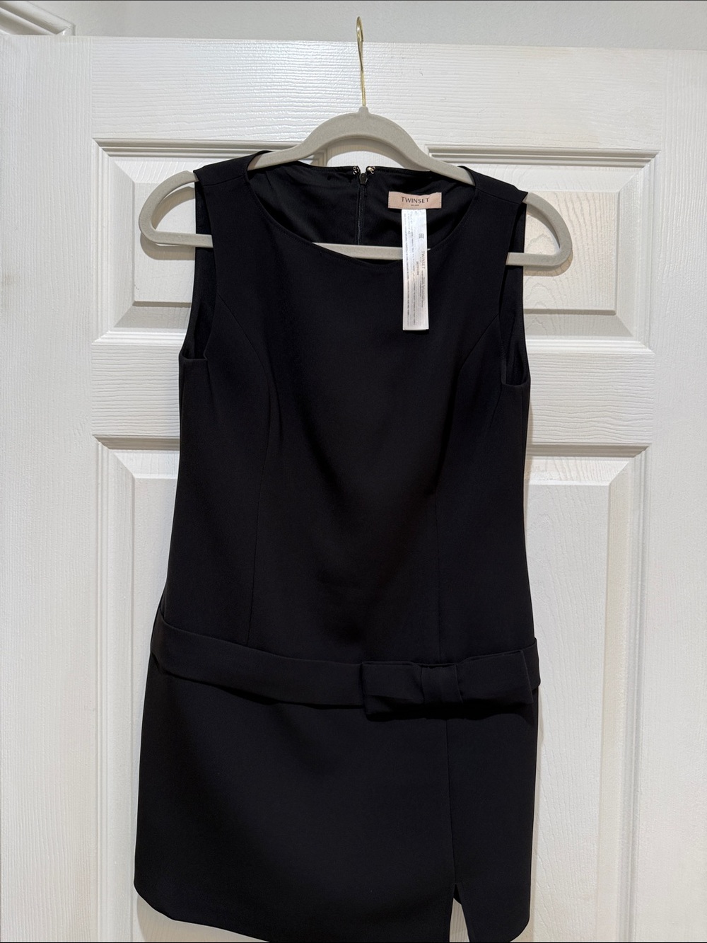 Twin-Set Black Sleeveless Mini Dress with Waist Bow Detail